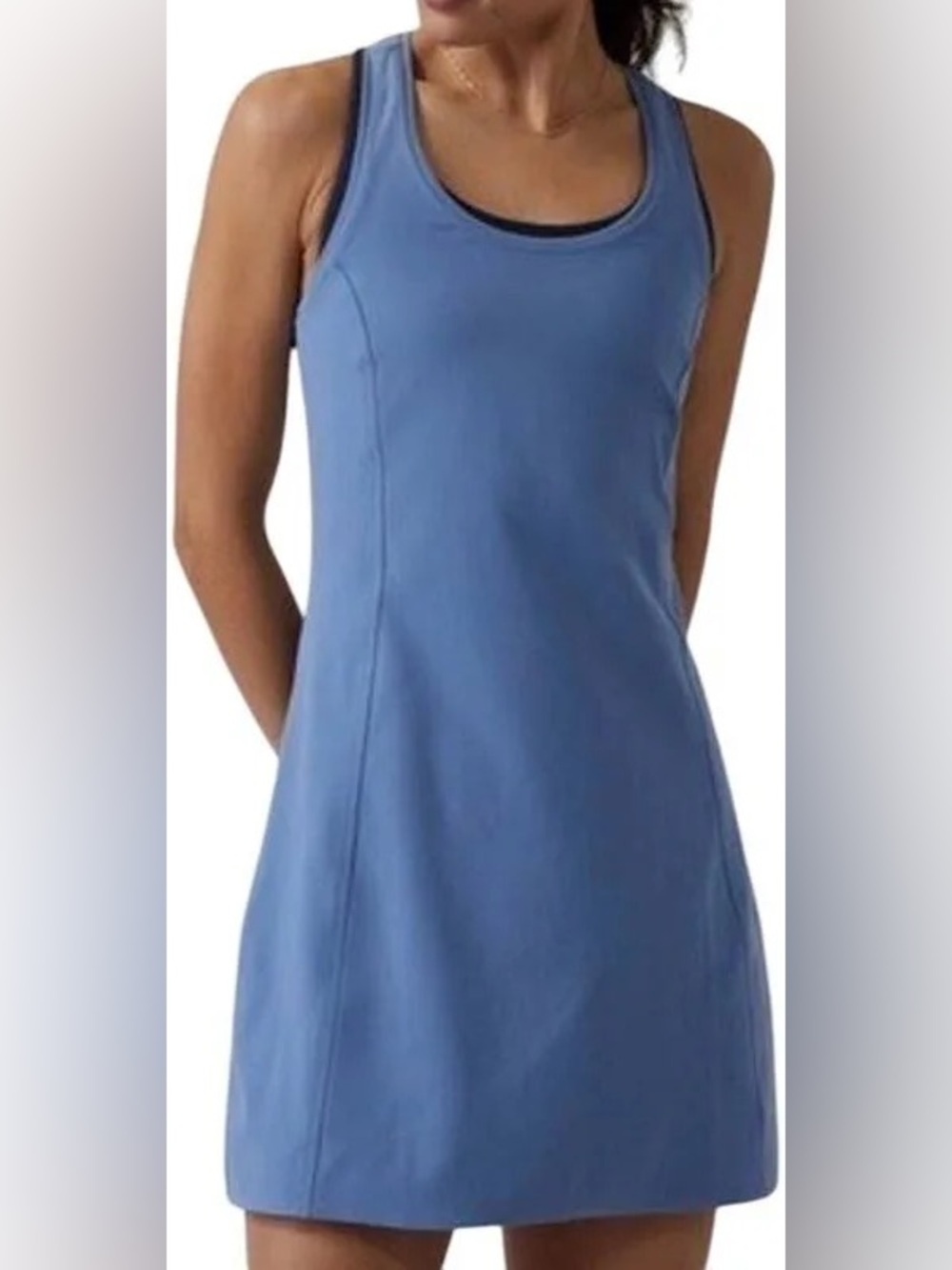 Athleta On My Way Dress Blue Racerback Athletic Dress Size L